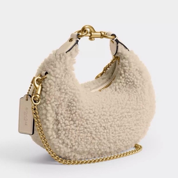 Coach Joni Bag in Shearling & Glovetanned Leather Brass/Beige NWT - Picture 2 of 16